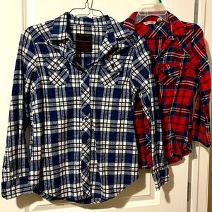 Two flannel shirts -Small fit- red blue white black colors- great holiday 🎄
